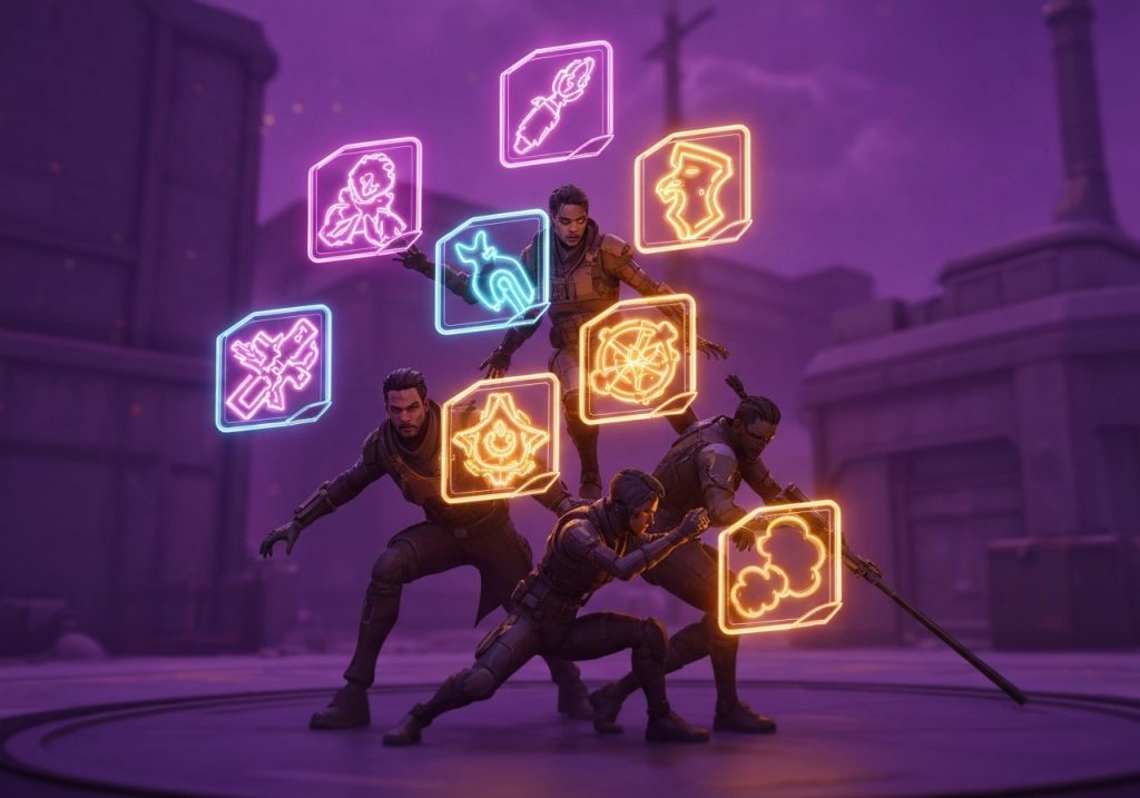 거대한 금색 금고형 슬롯머신에서 코인 폭발, +8%·+24% 코인 날아다니는 장면. 옆에 스마트폰 든 사람이 보며 'STAKE & TRY YOUR LUCK' 문구와 긴 설명 텍스트.