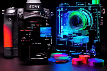 화면이 양분된 구도로 왼쪽에는 소니 A6400, 오른쪽에는 캐논 R50 카메라가 나란히 놓여 있고 주변에 과